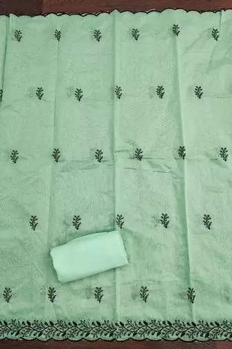 Light-green embroidered cotton churidar dress-materials