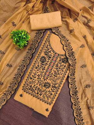 Mustard embroidered cotton churidar dress-materials 1