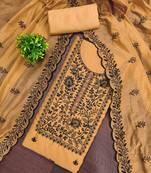 Mustard embroidered cotton semi stitched churidar dress-materials