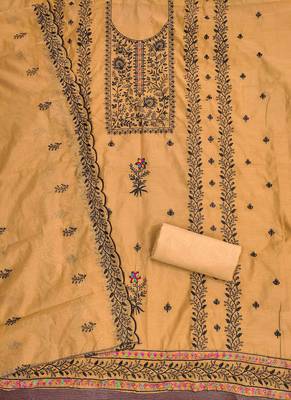 Mustard embroidered cotton churidar dress-materials 2