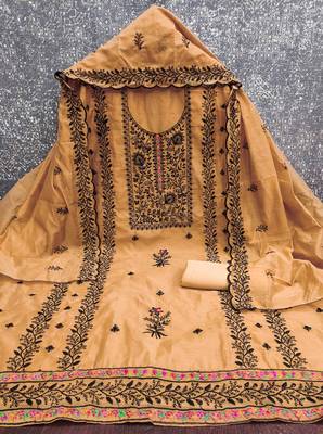 Mustard embroidered cotton churidar dress-materials 3