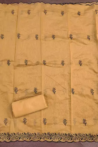 Mustard embroidered cotton churidar dress-materials