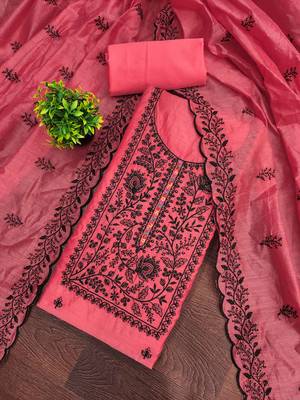 Pink embroidered cotton churidar dress-materials 1