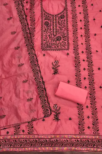 Pink embroidered cotton churidar dress-materials