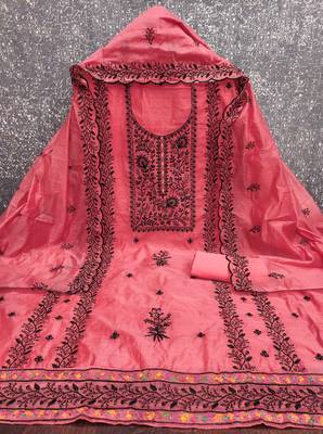 Pink embroidered cotton churidar dress-materials 3