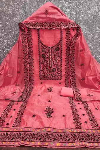 Pink embroidered cotton churidar dress-materials
