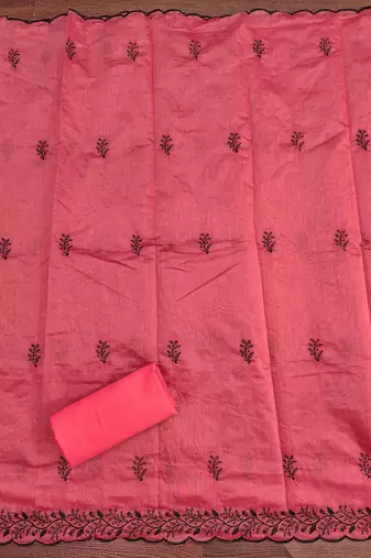 Pink embroidered cotton churidar dress-materials