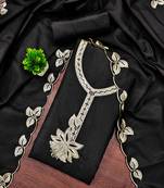 Black embroidered cotton semi stitched churidar dress-materials