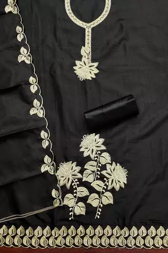 Black embroidered cotton churidar dress-materials