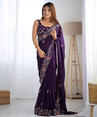 satin chiffon blooming saree with 5mm embroidery sequins work  1