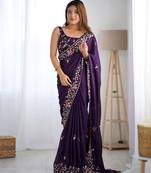 satin chiffon blooming saree with 5mm embroidery sequins work 