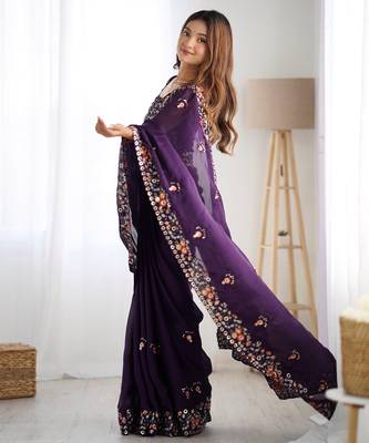 satin chiffon blooming saree with 5mm embroidery sequins work  2