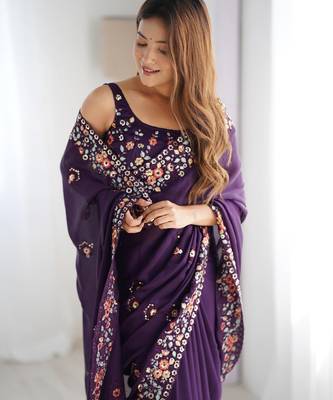 satin chiffon blooming saree with 5mm embroidery sequins work  3