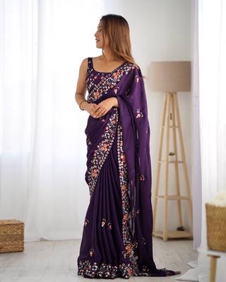 satin chiffon blooming saree with 5mm embroidery sequins work  4