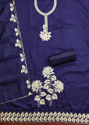 Blue embroidered cotton churidar dress-materials 2