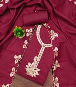 Maroon embroidered cotton semi stitched churidar dress-materials