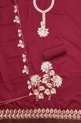 Maroon embroidered cotton churidar dress-materials