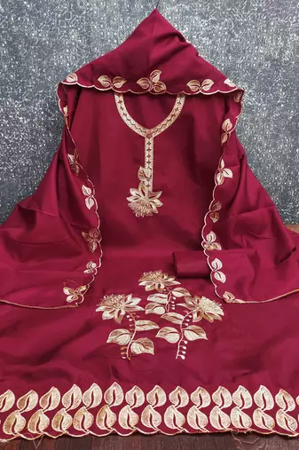Maroon embroidered cotton churidar dress-materials