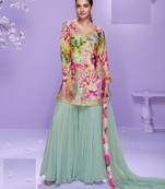 Mint green floral print full stitched palazzo suits