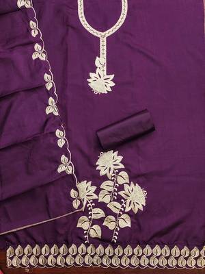 Purple embroidered cotton churidar dress-materials 2