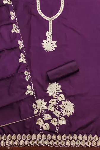 Purple embroidered cotton churidar dress-materials