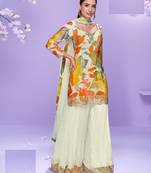 White floral print full stitched palazzo suits