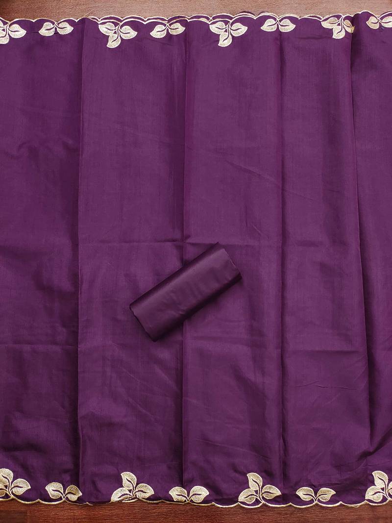 Purple embroidered cotton semi stitched churidar dress-materials