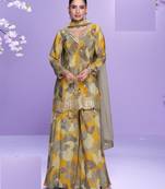 Grey floral print full stitched palazzo suits