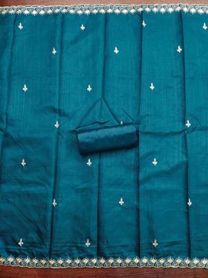 Teal-blue embroidered cotton churidar dress-materials 4