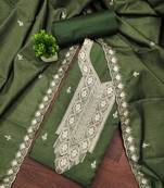 Green embroidered cotton semi stitched churidar dress-materials