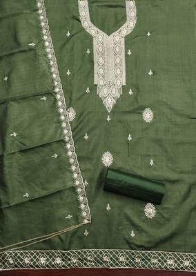 Green embroidered cotton churidar dress-materials 2