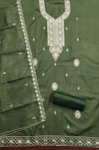 Green embroidered cotton churidar dress-materials
