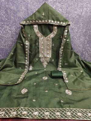 Green embroidered cotton churidar dress-materials 3