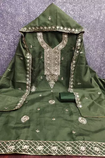 Green embroidered cotton churidar dress-materials