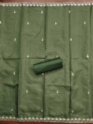 Green embroidered cotton churidar dress-materials 4