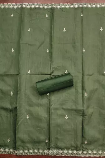 Green embroidered cotton churidar dress-materials