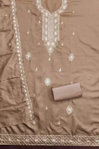 Grey embroidered cotton churidar dress-materials