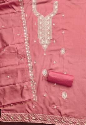 Pink embroidered cotton churidar dress-materials 2