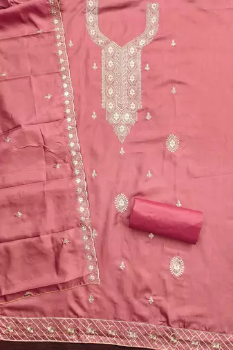 Pink embroidered cotton churidar dress-materials