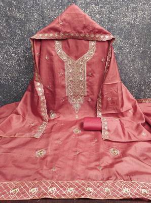 Pink embroidered cotton churidar dress-materials 3