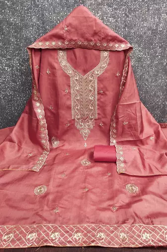 Pink embroidered cotton churidar dress-materials
