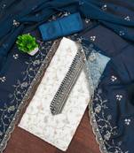 White embroidered georgette semi stitched churidar dress-materials