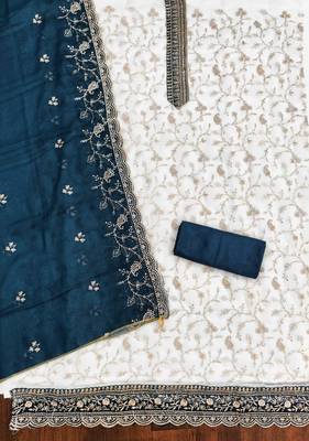 White embroidered georgette semi stitched churidar dress-materials 2