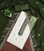 White embroidered georgette semi stitched churidar dress-materials