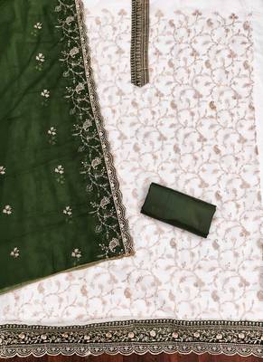 White embroidered georgette churidar dress-materials 2