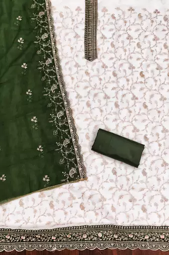 White embroidered georgette churidar dress-materials