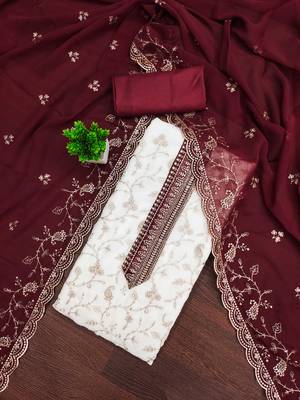 White embroidered georgette churidar dress-materials 1