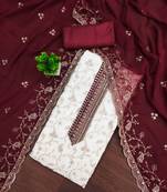 White embroidered georgette semi stitched churidar dress-materials