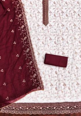 White embroidered georgette churidar dress-materials 2