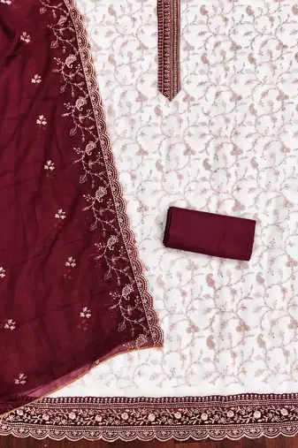 White embroidered georgette churidar dress-materials